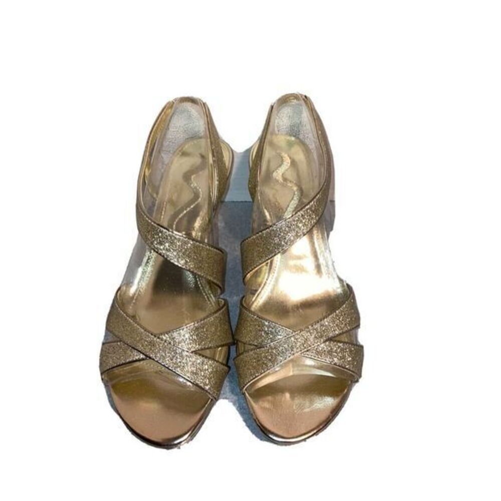 Nina Women's 9 M Nadine Platino Baby Glitter Champagne Pumps Heels Straps
